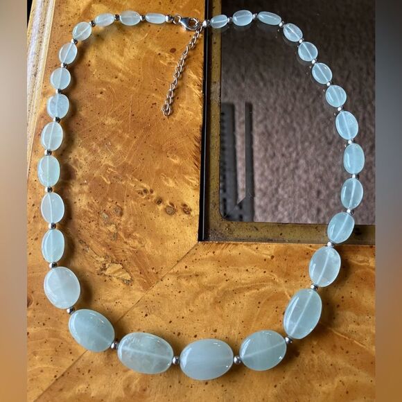 Natural Aquamarine Sterling Silver Necklace - Picture 1 of 9